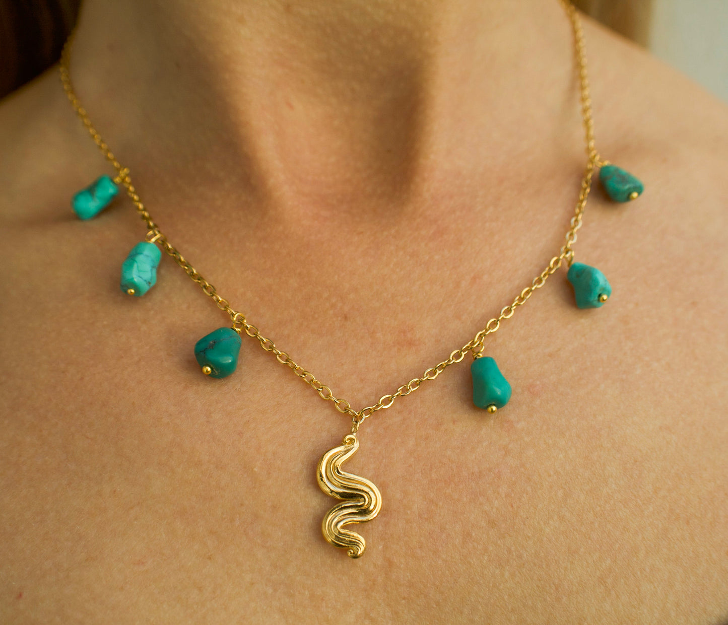 Golden Swirl Turquoise Necklace