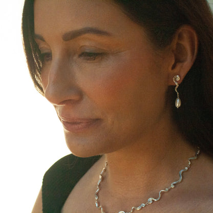 Swirl Pearl Earrings - Sterling Silver