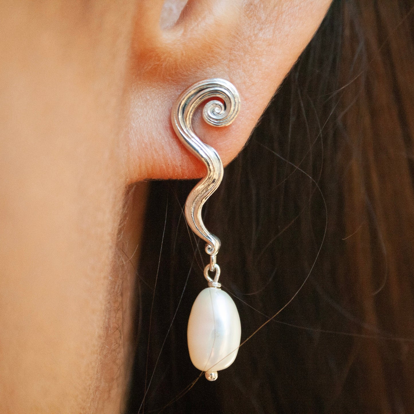 Swirl Pearl Earrings - Sterling Silver