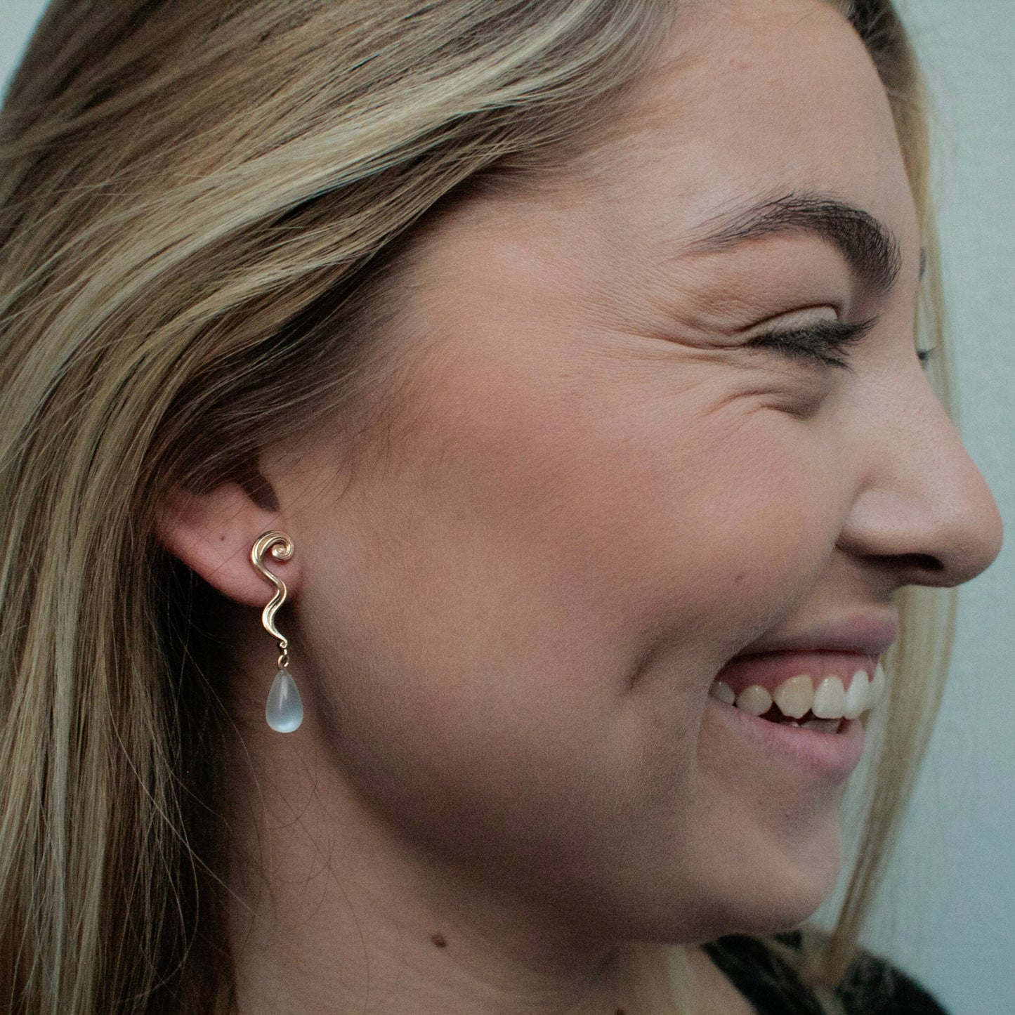 Swirl Pearl Moonstone Earrings - 14 Carat Gold