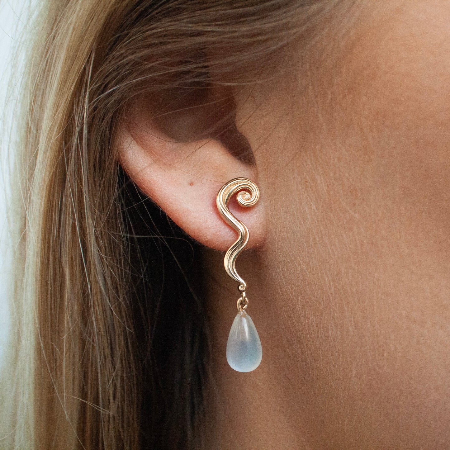 Swirl Pearl Moonstone Earrings - 14 Carat Gold