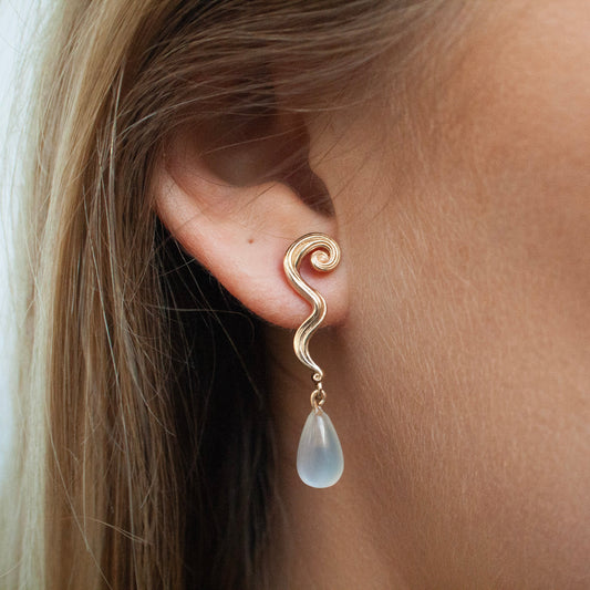 Swirl Pearl Moonstone Earrings - 14 Carat Gold